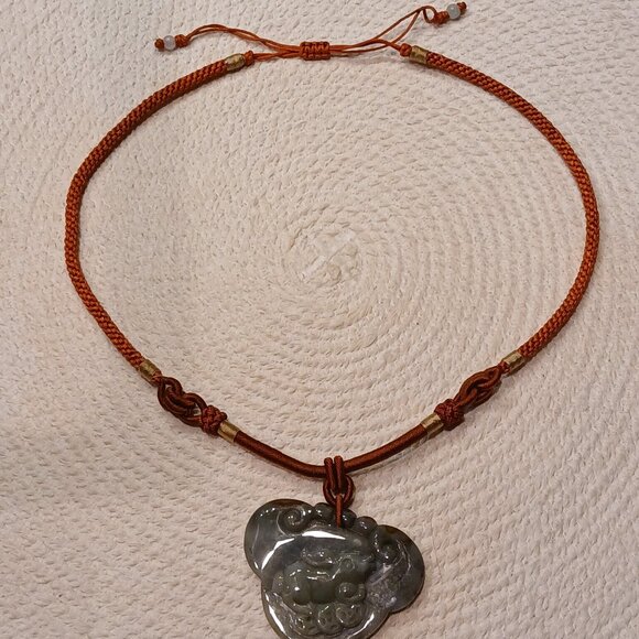 Large Carved Green Jade Lucky Rabbit Pendant Necklace - Adjustable Length - Picture 6 of 8